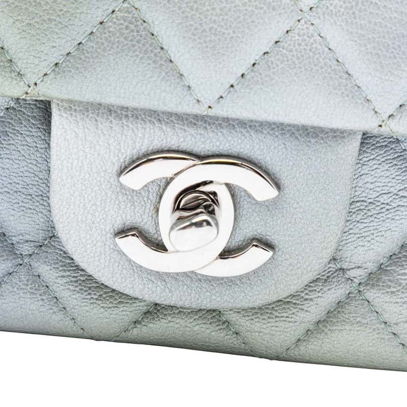Chanel Mini Rectangular Classic Iridescent Lambskin Ombre Single Flap Silver Leather Good condition - Box View