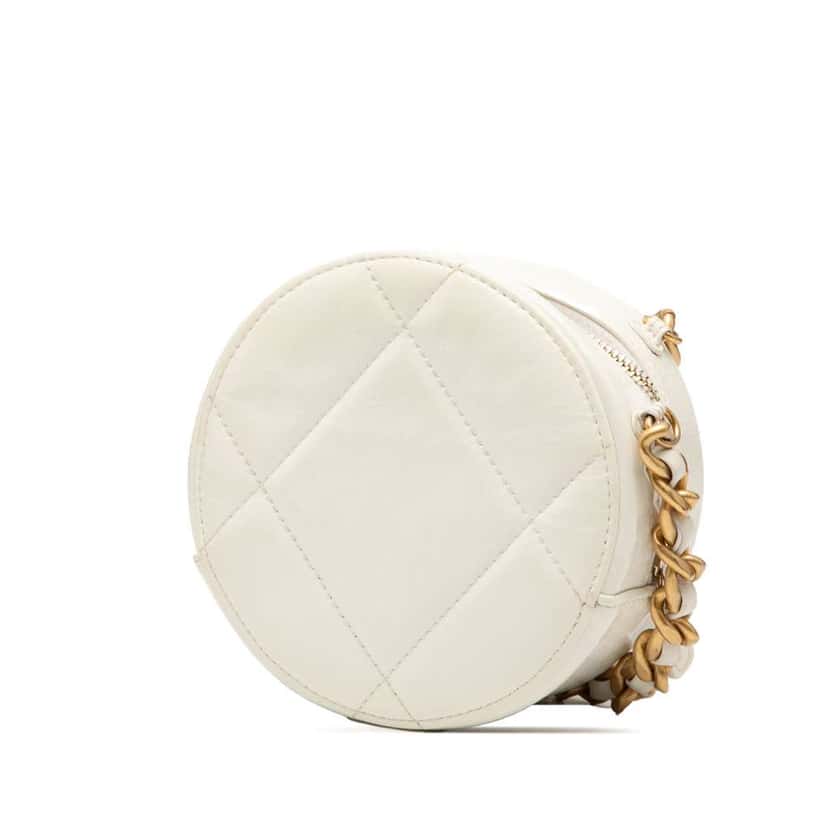 Chanel Lambskin 19 Round Clutch with Chain White Leather Good condition - Back View