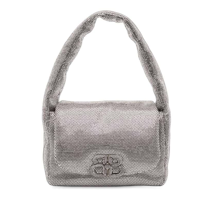 Balenciaga Small Rhinestone Embellished Calfskin Monaco Sling Shoulder Bag Silver Leather Good condition - Front View