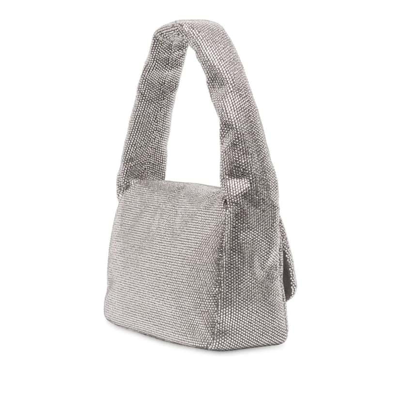 Balenciaga Small Rhinestone Embellished Calfskin Monaco Sling Shoulder Bag Silver Leather Good condition - Back View