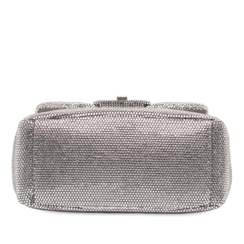 Balenciaga Small Rhinestone Embellished Calfskin Monaco Sling Shoulder Bag Silver Leather Good condition - Inside View