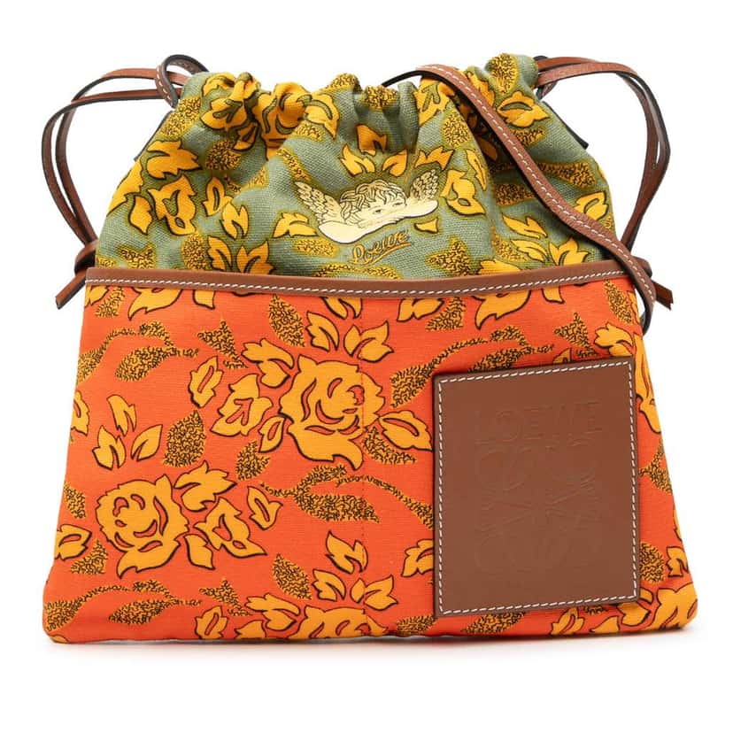 Loewe Paulas Ibiza Canvas Angel Drawstring Crossbody Orange Canvas Very good condition - Front View