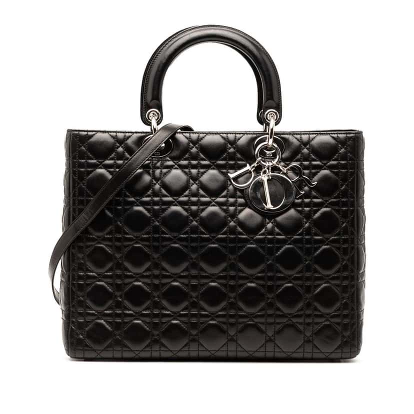 Dior Large Lambskin Cannage Lady Dior Black Leather Good condition - Front View