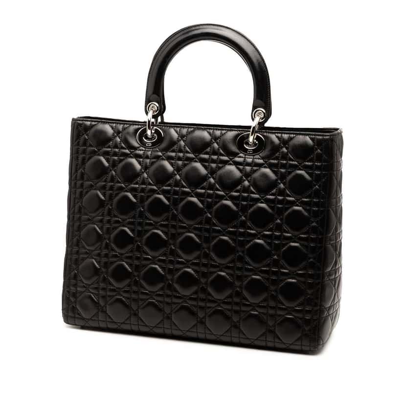 Dior Large Lambskin Cannage Lady Dior Black Leather Good condition - Back View