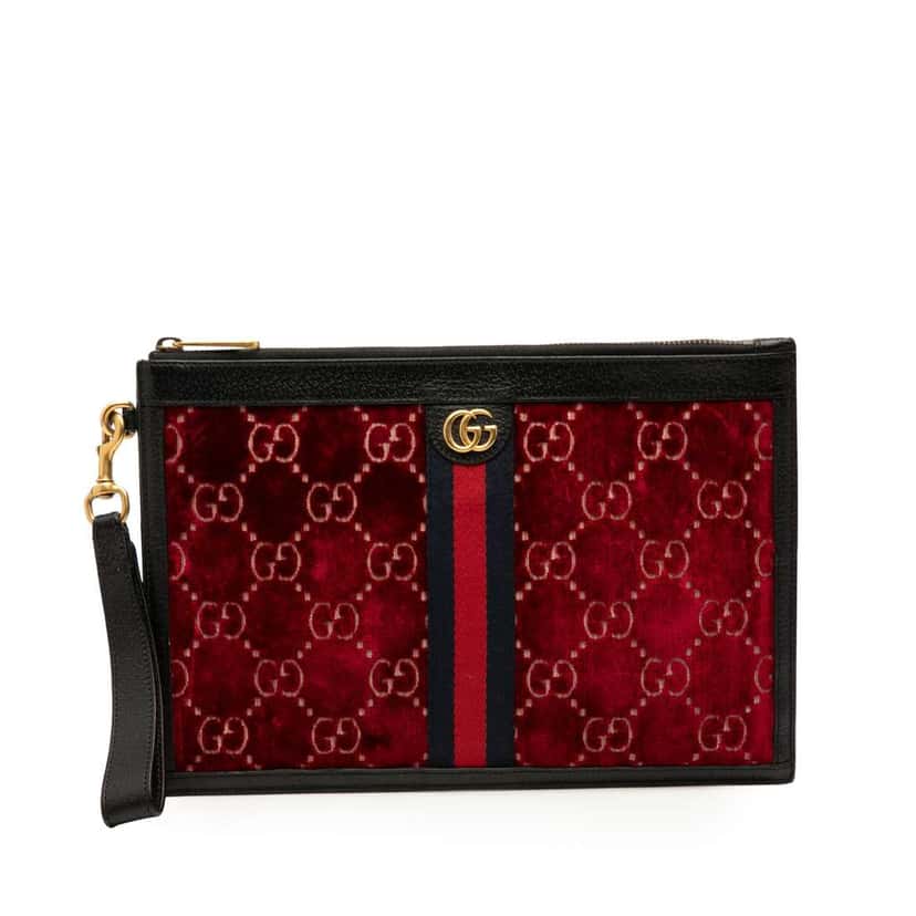 Gucci GG Velvet Ophidia Clutch Bag Red Velvet Good condition - Front View