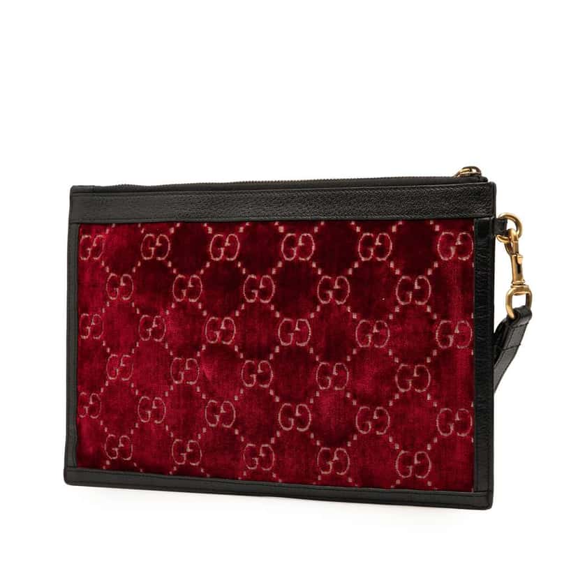 Gucci GG Velvet Ophidia Clutch Bag Red Velvet Good condition - Back View