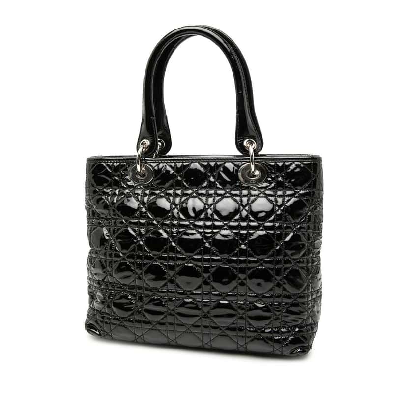 Dior Medium Patent Cannage Lady Dior Soft Shopping Tote Black Leather Good condition - Back View