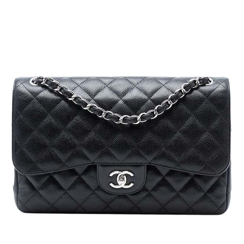 Chanel Jumbo Classic Caviar Double Flap Black Leather Good condition - Front View