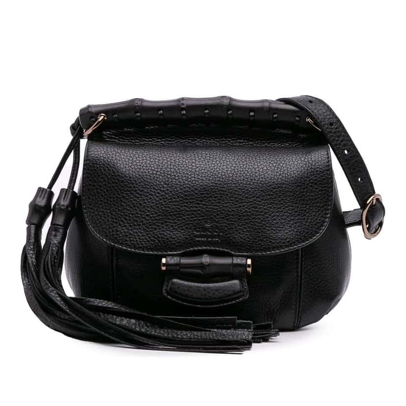 Gucci Small Leather Bamboo Nouveau Fringe Crossbody Black Leather Good condition - Front View