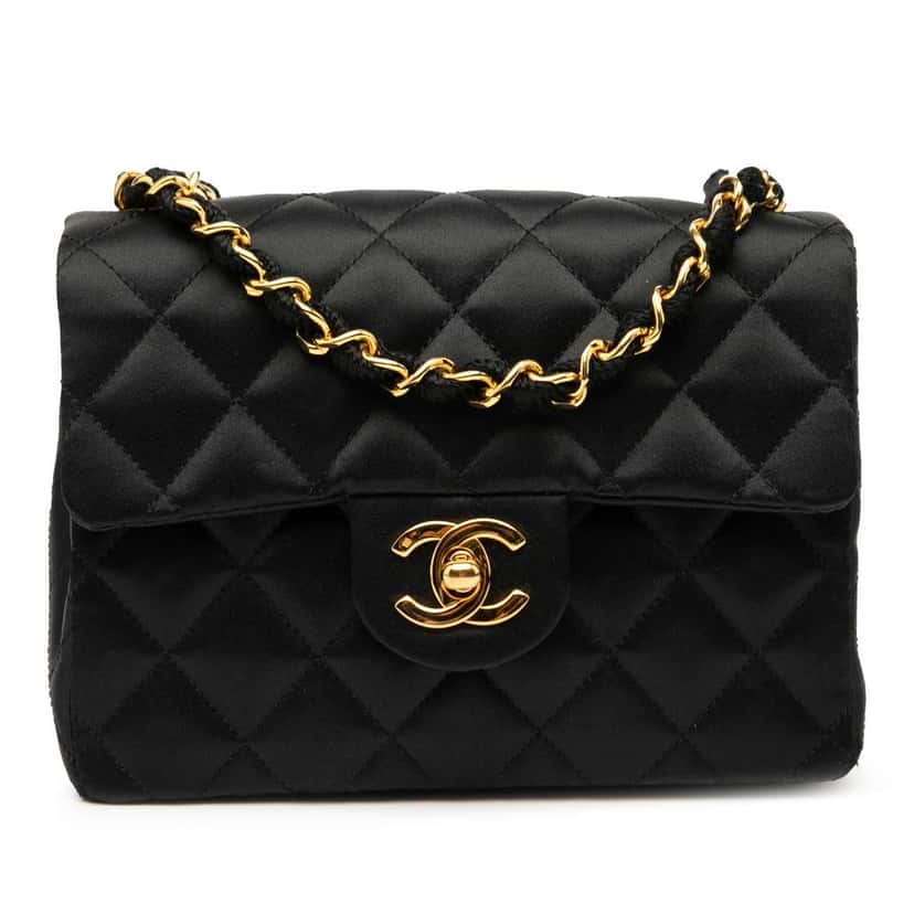 Chanel Mini Square Classic Satin Single Flap Black Satin Good condition - Front View
