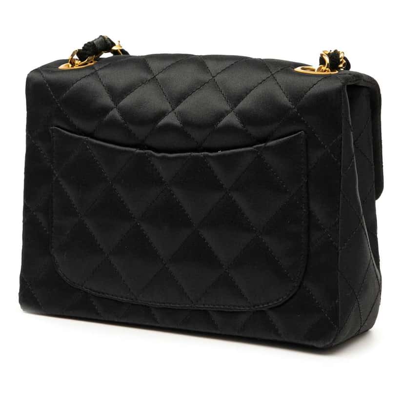 Chanel Mini Square Classic Satin Single Flap Black Satin Good condition - Back View