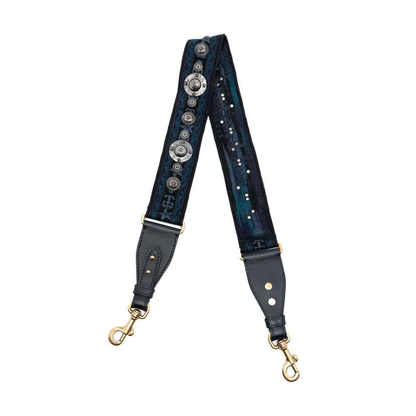 Dior Studded Canvas Embroidered Bag Strap Blue Canvas Very good condition - Front View