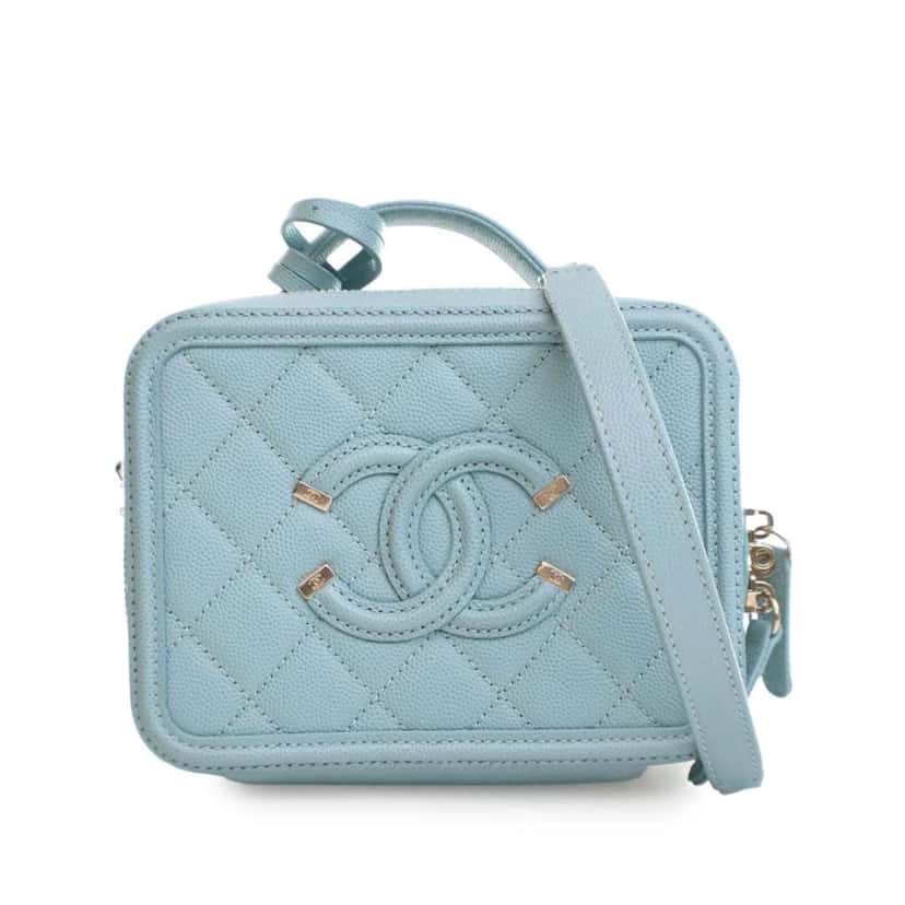 Chanel Small Caviar CC Filigree Vanity Case Blue Leather Good condition - Front View