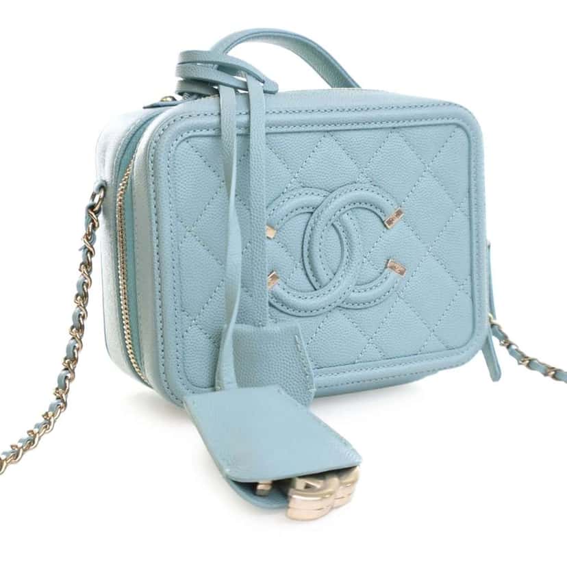 Chanel Small Caviar CC Filigree Vanity Case Blue Leather Good condition - Inside View
