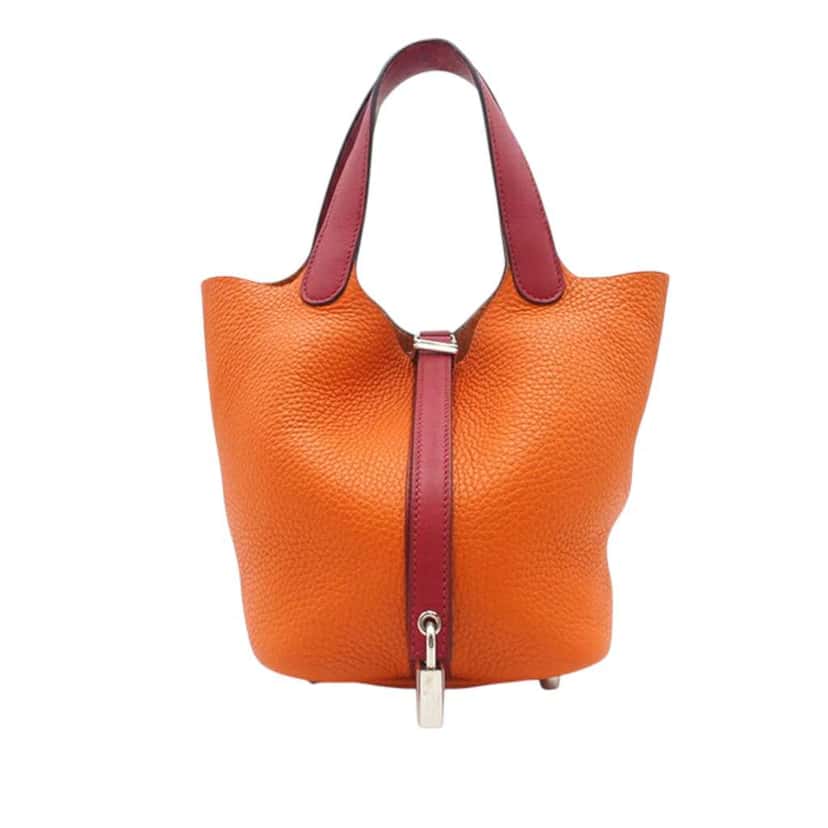 Hermès Bicolor Clemence and Swift Picotin Lock 18 Orange Leather Good condition - Front View