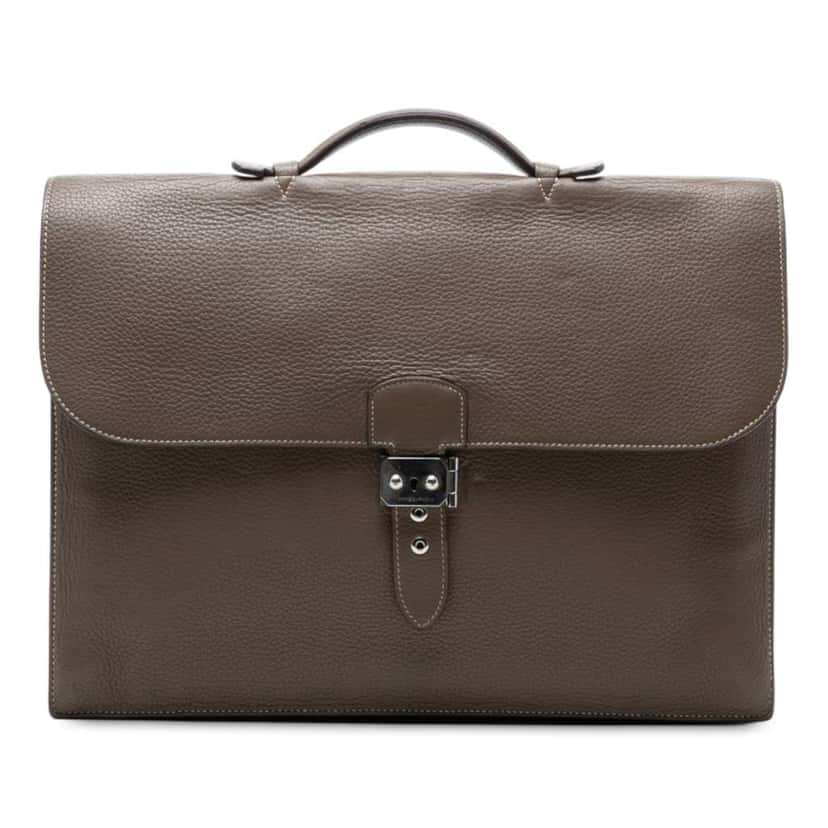 Hermès Togo Sac a Depeches 40 Brown Leather Good condition - Front View
