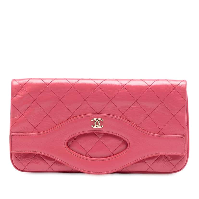 Chanel Crumpled Calfskin 31 Clutch Pink Leather Good condition - Front View