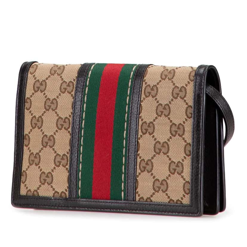 Gucci GG Canvas Webby Bee Wallet on Strap Brown Canvas Good condition - Back View