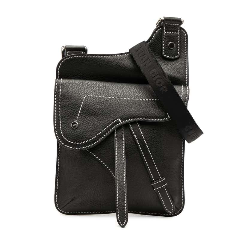 Dior Grained Calfskin Saddle Flat Messenger Bag Black Leather Good condition - Front View
