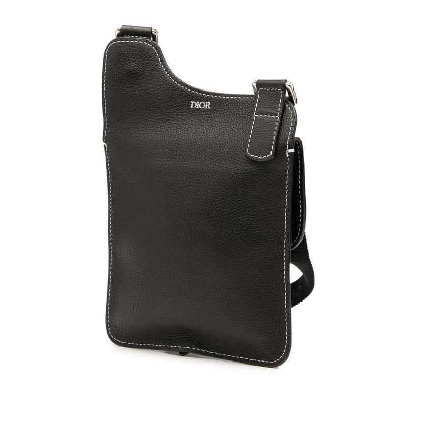 Dior Grained Calfskin Saddle Flat Messenger Bag Black Leather Good condition - Back View