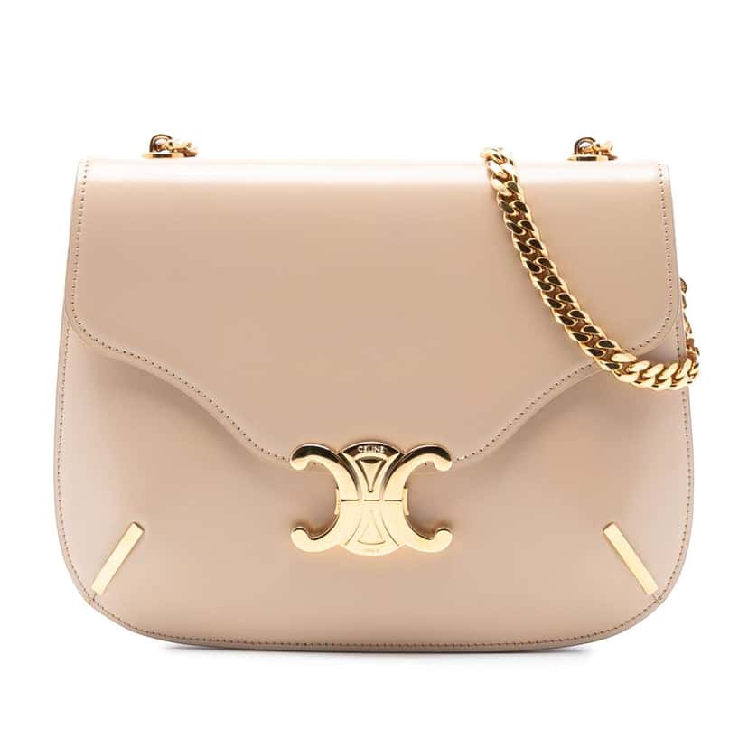 Celine Teen Shiny Calfskin Triomphe Besace Clea Chain Crossbody Brown Leather Good condition - Front View