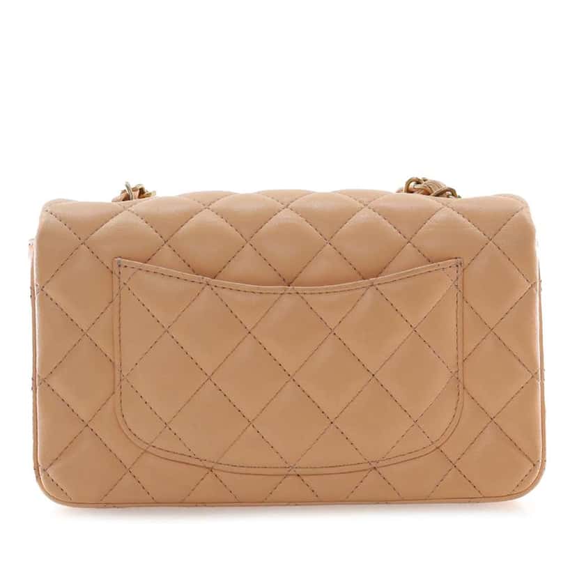 Chanel Mini Rectangular Classic Lambskin Single Flap Brown Leather Good condition - Back View