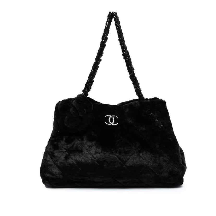 Chanel Quilted Fantasy Fur Camellia Tote Black Polyester Good condition - Front View