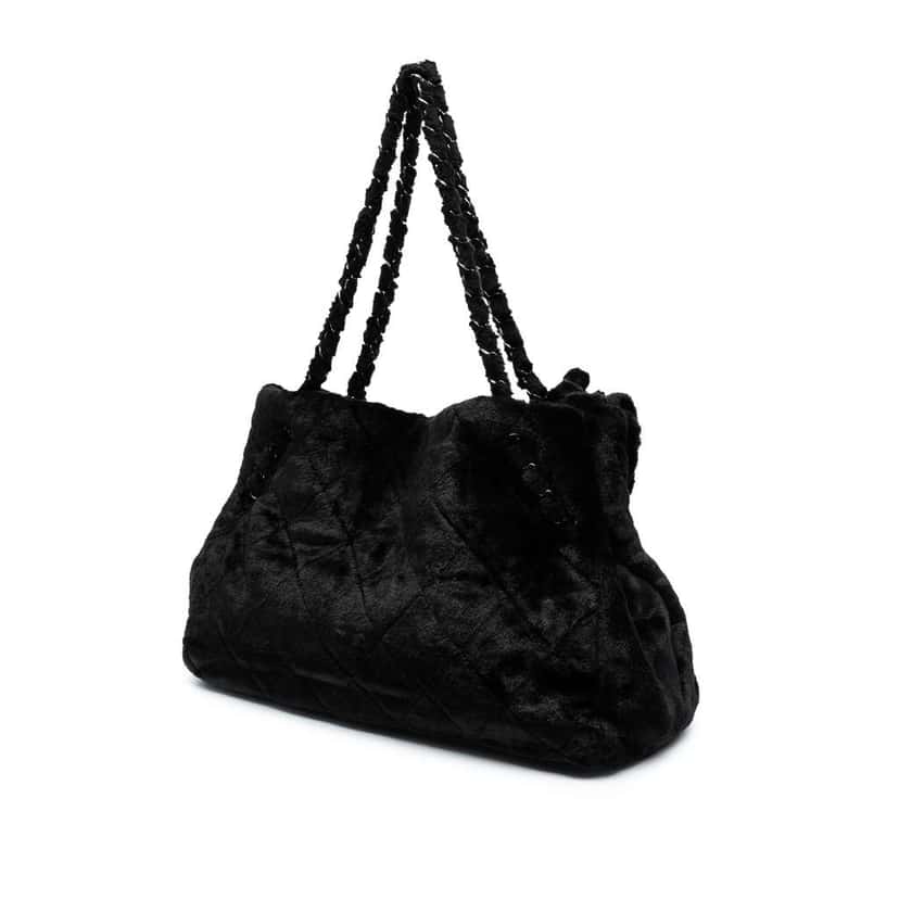 Chanel Quilted Fantasy Fur Camellia Tote Black Polyester Good condition - Back View