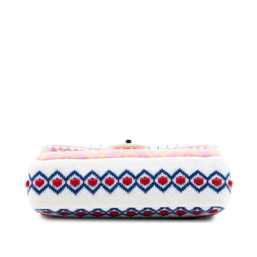 Chanel Medium Classic Multicolor Cashmere Knit Single Flap White Wool Good condition - Inside View