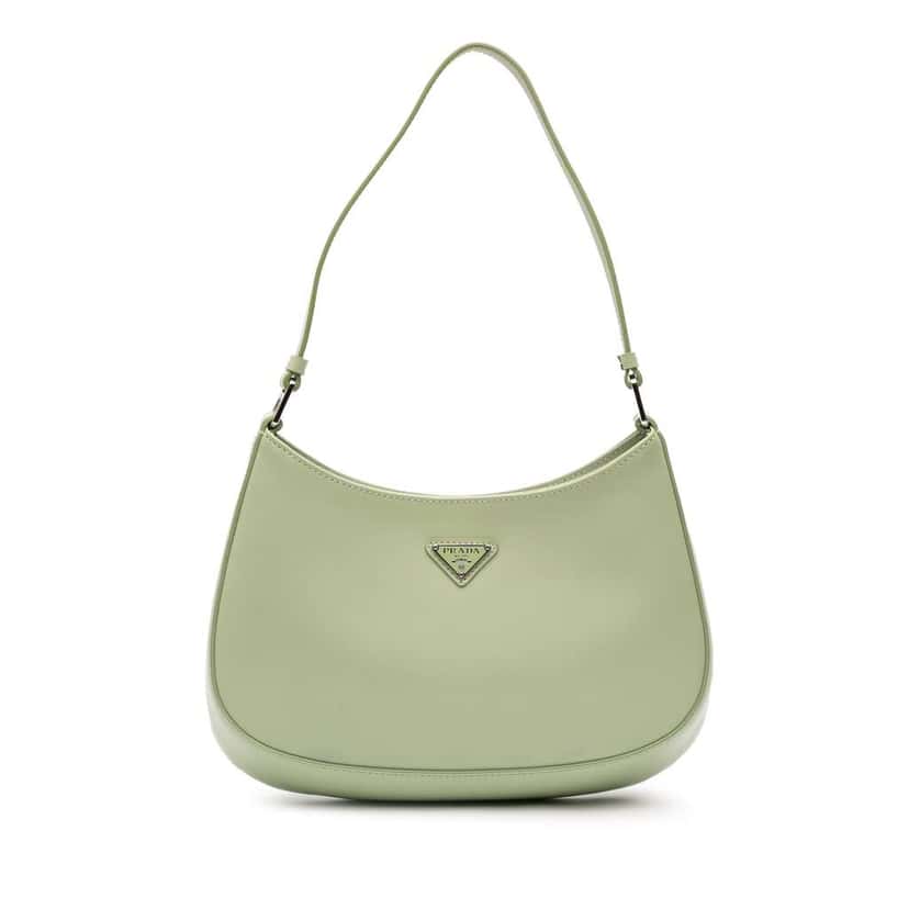 Prada Spazzolato Cleo Shoulder Bag Green Leather Good condition - Front View