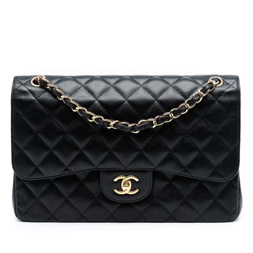 Chanel Jumbo Classic Caviar Double Flap Black Leather Good condition - Front View