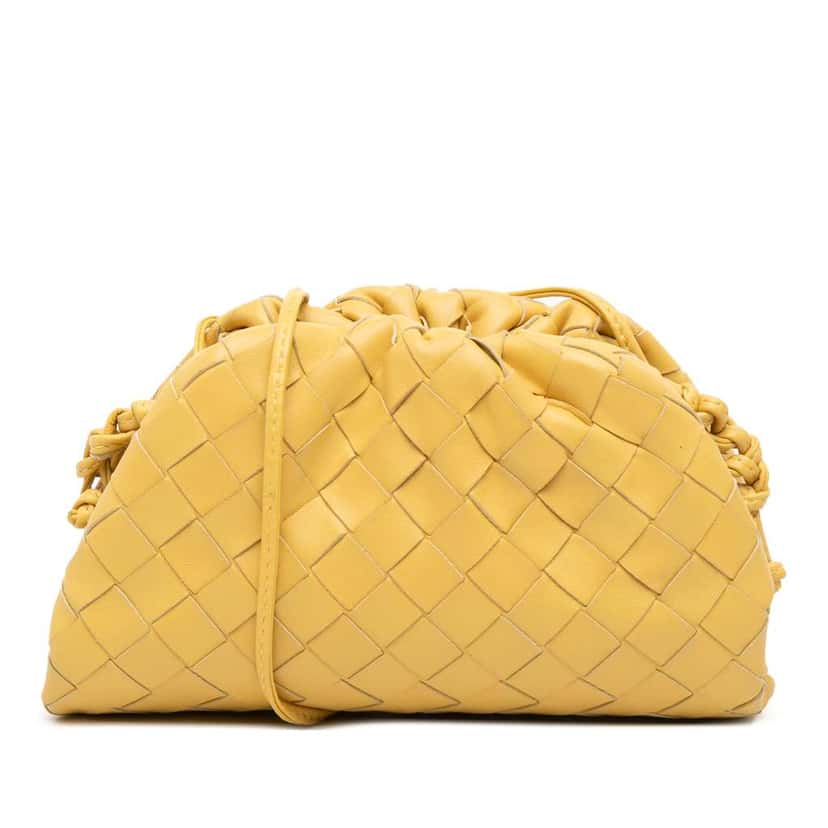 Bottega Veneta Nappa Intrecciato The Mini Pouch Crossbody Yellow Leather Good condition - Front View