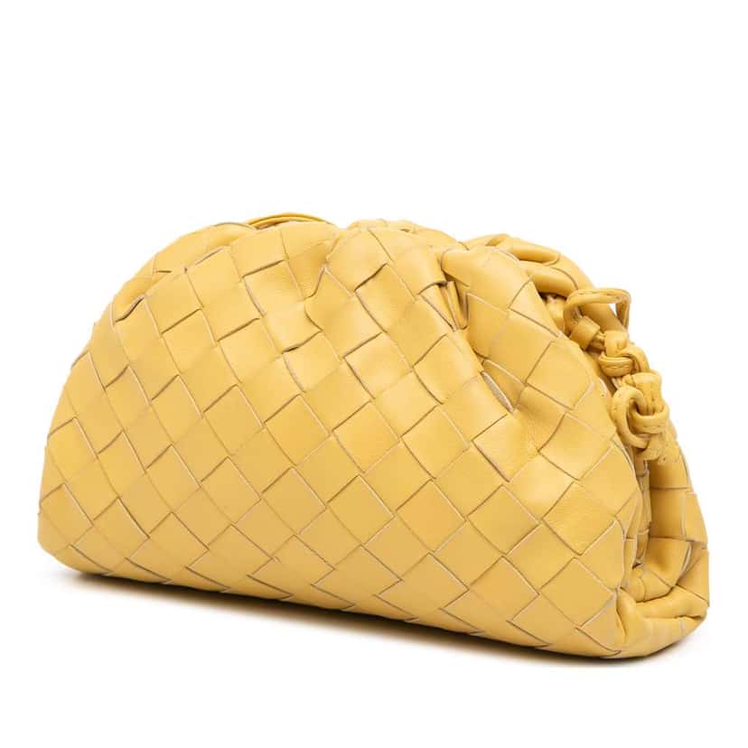 Bottega Veneta Nappa Intrecciato The Mini Pouch Crossbody Yellow Leather Good condition - Back View