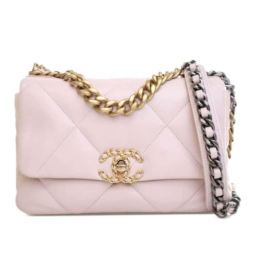 Chanel Medium Lambskin 19 Flap Pink Leather Good condition - Front View