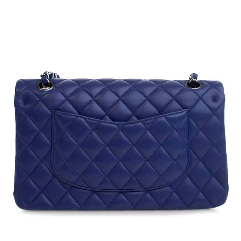 Chanel Medium Classic Lambskin Double Flap Blue Leather Good condition - Back View