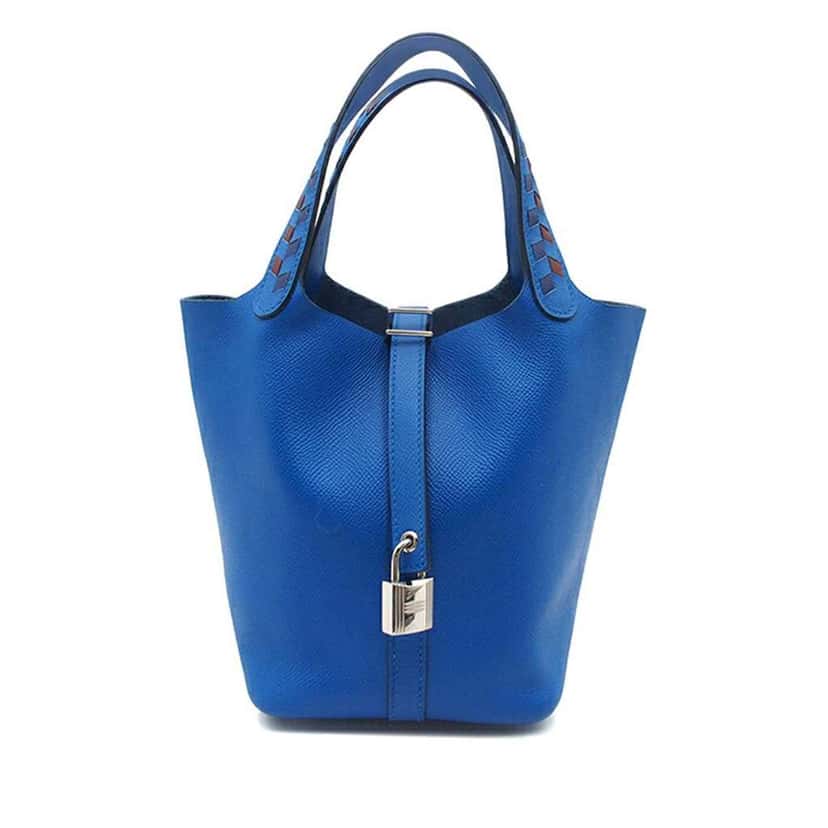 Hermès Epsom Tressage Picotin Lock 18 Blue Leather Good condition - Front View