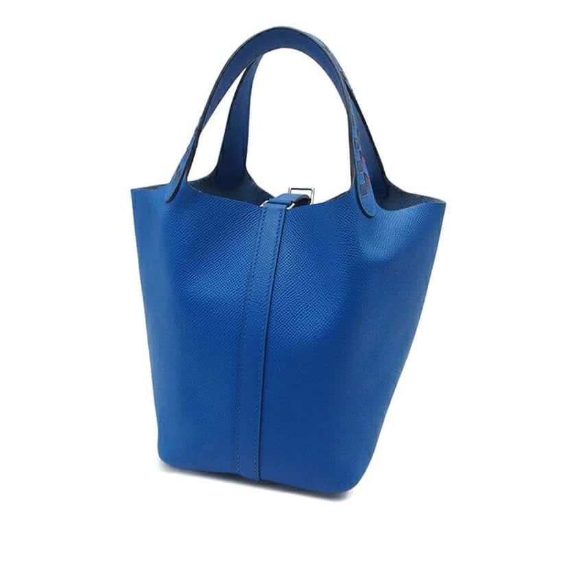Hermès Epsom Tressage Picotin Lock 18 Blue Leather Good condition - Back View