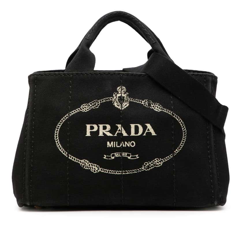 Prada Small Canvas Canapa Logo Satchel Black Canvas Good condition - Front View