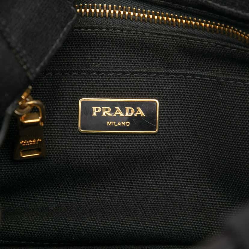 Prada Small Canvas Canapa Logo Satchel Black Canvas Good condition - Box View