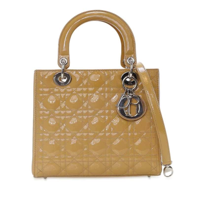 Dior Medium Patent Cannage Lady Dior Brown Leather Good condition - Front View