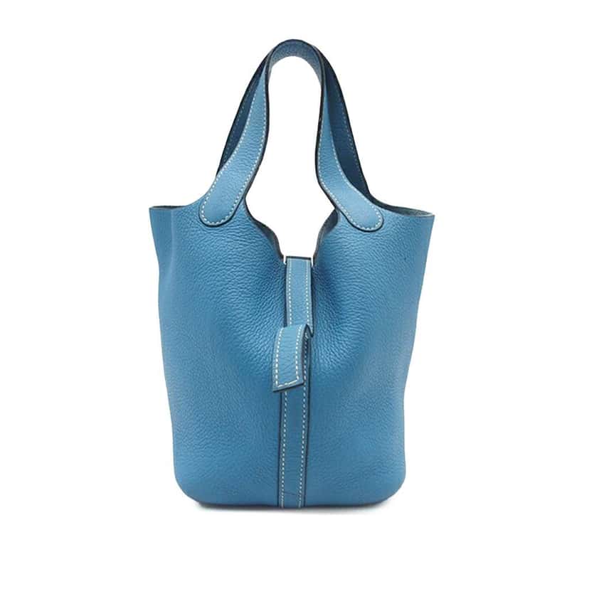 Hermès Clemence Picotin 18 Blue Leather Good condition - Front View