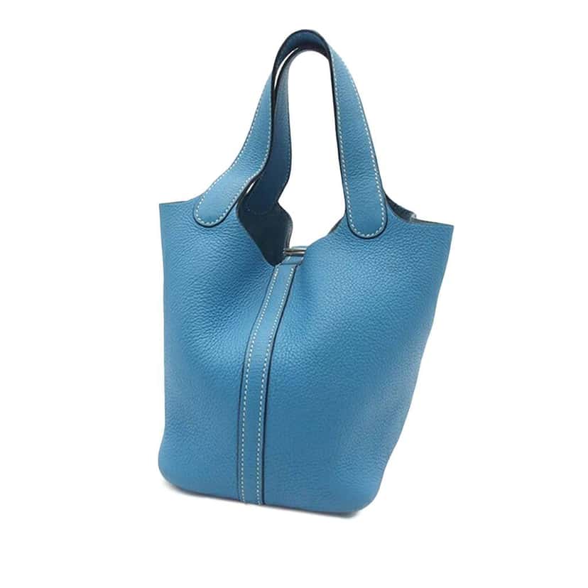Hermès Clemence Picotin 18 Blue Leather Good condition - Back View