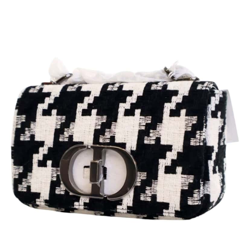 Dior Small Technical Canvas Macro Houndstooth Caro Bag Black Canvas Very good condition - Back View