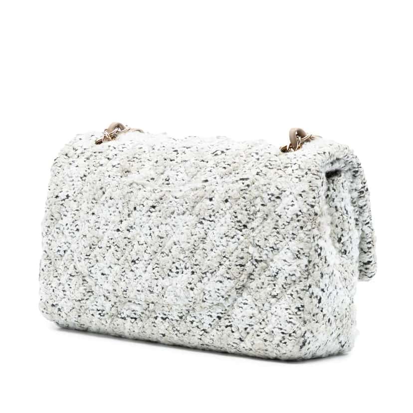 Chanel Medium Classic Tweed Double Flap White Tweed Good condition - Back View