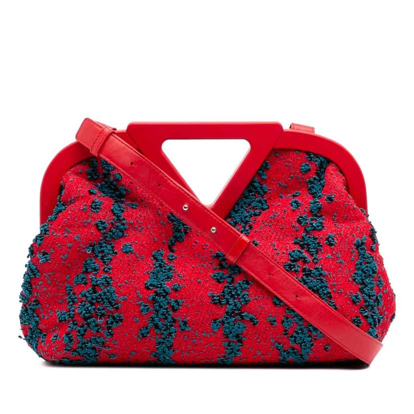 Bottega Veneta Medium Boucle Tweed The Point Triangle Satchel Red Tweed Good condition - Front View