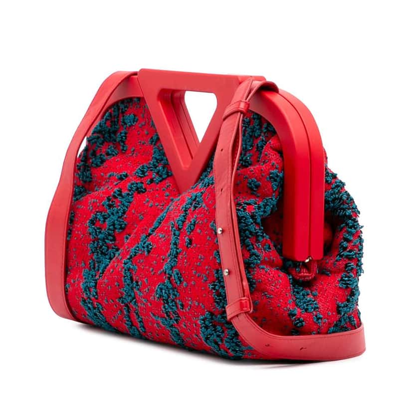 Bottega Veneta Medium Boucle Tweed The Point Triangle Satchel Red Tweed Good condition - Back View