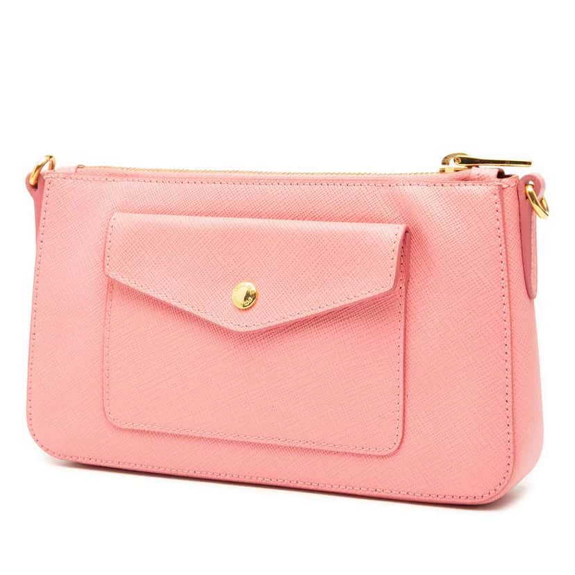 Prada Saffiano Lux Front Pocket Crossbody Pink Leather Good condition - Back View