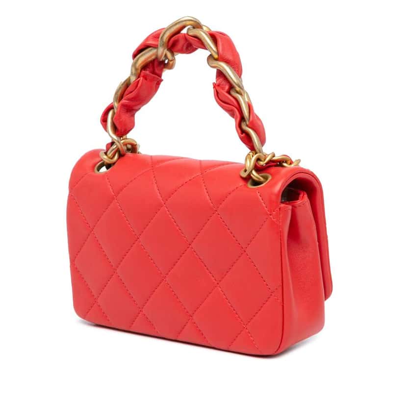 Chanel Small Quilted Lambskin Chain is More Flap Red Leather Good condition - Back View