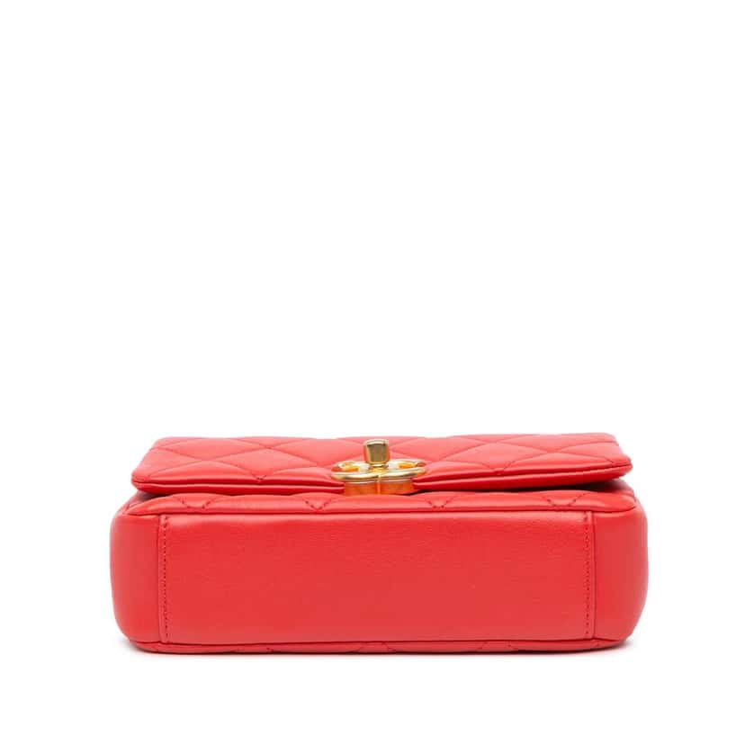 Chanel Small Quilted Lambskin Chain is More Flap Red Leather Good condition - Inside View