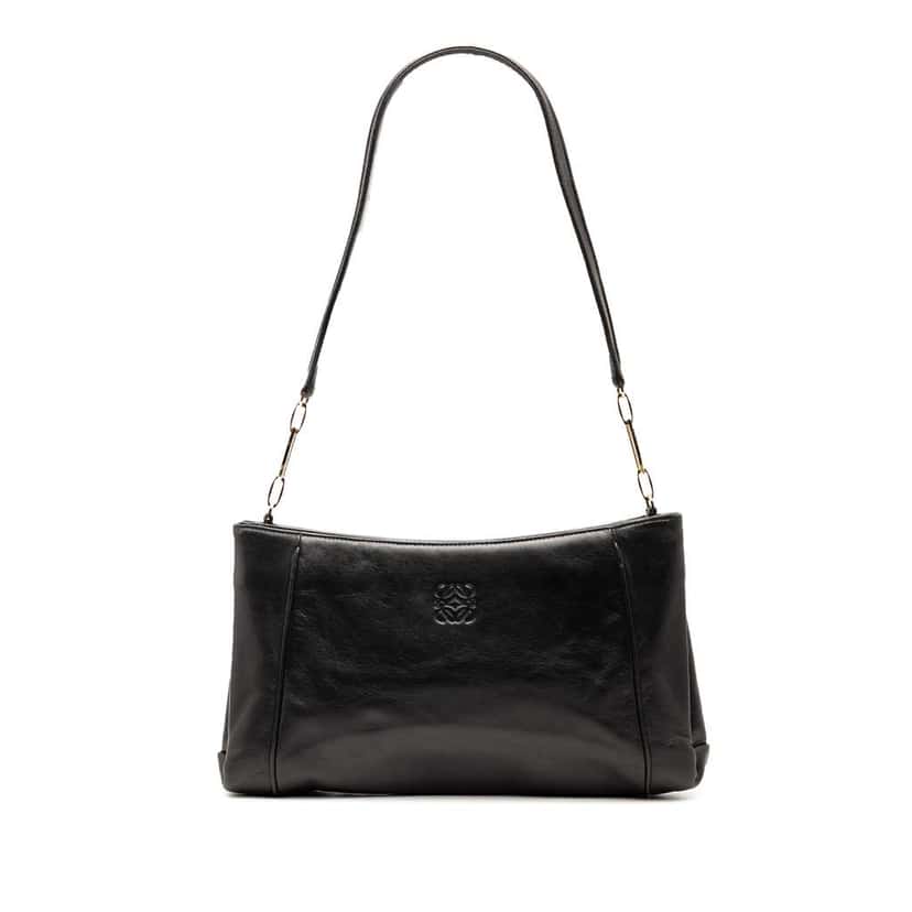 Loewe Nappa Anagram Shoulder Bag Black Leather Good condition - Front View